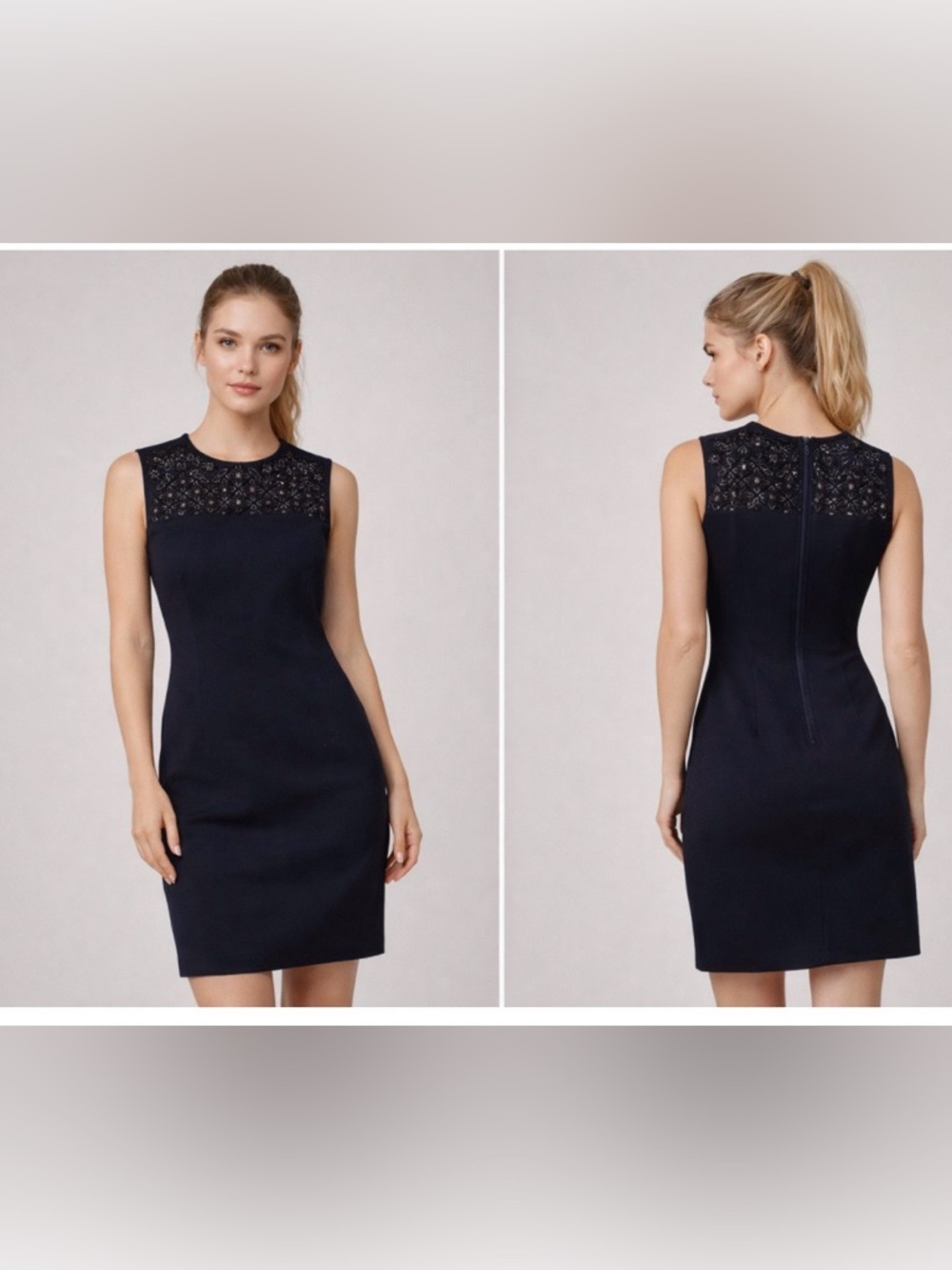 Needle & Thread Navy Black Beaded Embellished Dress Size 8 Nordstrom Handcrafted